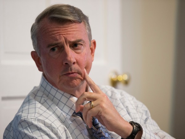 Republican Gubernatorial candidate Ed Gillespie talks with a group of recovering addicts at the Recovery House in Richmond, Va., Wednesday, Aug. 30, 2017.  Gillespie a polished Washington insider, has long advocated that eh GOP needs to be more welcoming of minorities and immigrants.  (AP Photo/Steve Helber)