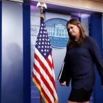 White House press secretary Sarah Huckabee Sanders departs after a press briefing at the White House, Friday, Sept. 1, 2017, in Washington. (AP Photo/Alex Brandon)