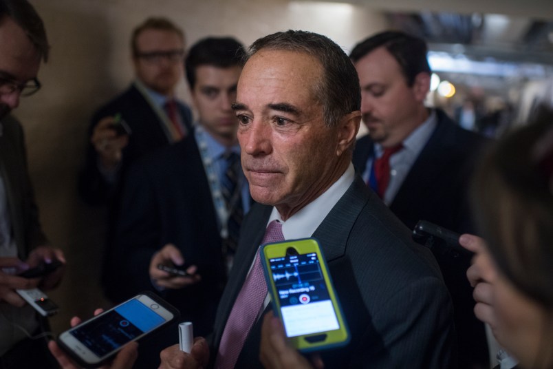 UNITED STATES - SEPTEMBER 06: Rep. Chris Collins, R-N.Y., leaves a meeting of the House Republican Conference in the Capitol on September 6, 2017. (Photo By Tom Williams/CQ Roll Call)
