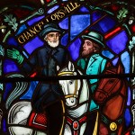 A detail of stained glass windows depicting two iconic Confederate generals that are being removed is seen at the Washington National Cathedral in Washington, Wednesday, Sept. 6, 2017. Cathedral authorities announced Wednesday that windows depicting generals Robert E. Lee and Thomas "Stonewall" Jackson will be removed and stored pending a decision about their future. (AP Photo/Carolyn Kaster)