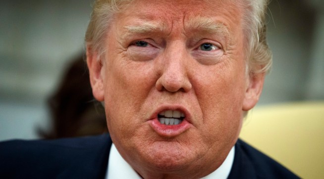 President Donald Trump speaks during a meeting with Amir of Kuwait Sheikh Sabah Al Ahmad Al Sabah, in the Oval Office of the White House, Thursday, Sept. 7, 2017, in Washington. (AP Photo/Evan Vucci)