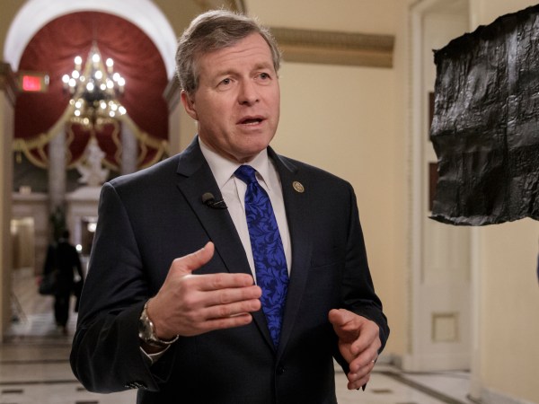 Rep. Charlie Dent, R-Pa., a key moderate in the health care bill debate, explains why he would be voting "no" on the Obamacare replacement, Thursday, March 23, 2017, on Capitol Hill in Washington. House Speaker Paul Ryan and the Republican leadership are scrambling for votes on their health care overhaul in the face of opposition from reluctant conservatives in the House Freedom Caucus, such as Rep. Ted Yoho, R-Fla., being interviewed at right. (AP Photo/J. Scott Applewhite)