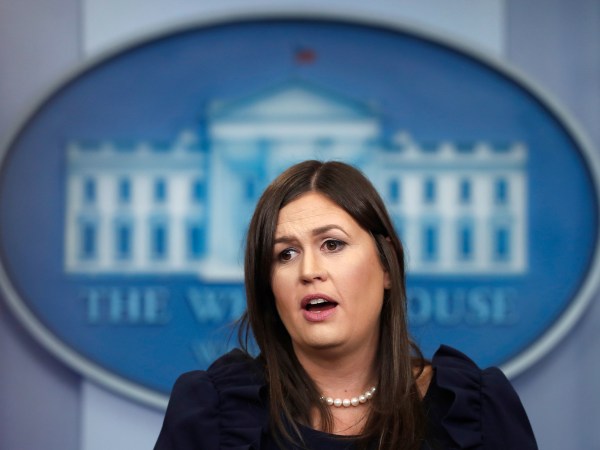 White House press secretary Sarah Huckabee Sanders speaks during the daily news briefing at the White House, in Washington, Friday, Sept. 8, 2017. Huckabee Sanders discussed Hurricane Irma and other topics. (AP Photo/Carolyn Kaster)