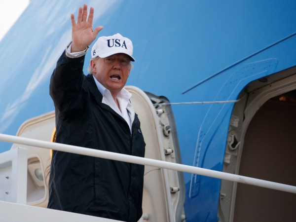 President Donald Trump waves as he boards Air Force One for a trip to Florida to meet with first responders and people impacted by Hurricane Irma, Thursday, Sept. 14, 2017, in Andrews Air Force Base, Md. (AP Photo/Evan Vucci)