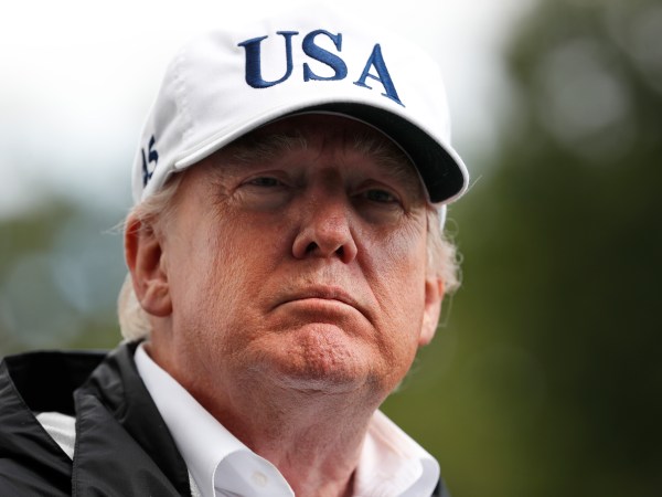 President Donald Trump pauses as he answers a question from the media as he arrives at the White House, Thursday, Sept. 14, 2017, in Washington. Trump is returning from Florida after viewing damage from Hurricane Irma. (AP Photo/Alex Brandon)