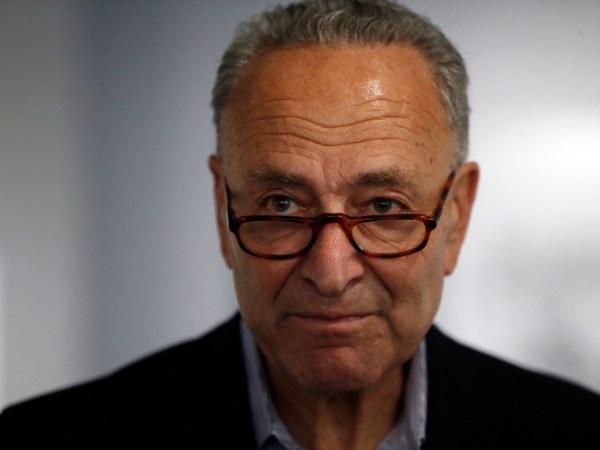 Senate Minority Leader Chuck Schumer of New York makes a brief stop at an exhibit, "Then They Came for Me: Incarceration of Japanese Americans during WWII and the Demise of Civil Liberties," chronicling the incarceration of Japanese Americans during World War II at the Alphawood Gallery, Friday, Sept. 15, 2017, in Chicago. (AP Photo/Kiichiro Sato)
