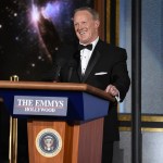Sean Spicer speaks at the 69th Primetime Emmy Awards on Sunday, Sept. 17, 2017, at the Microsoft Theater in Los Angeles. (Photo by Chris Pizzello/Invision/AP)