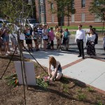 A small group of people gather at a memorial for Georgia Tech student Scout Schultz Sunday, September 17, 2017, In Atlanta GA. Schultz, an engineering student at Georgia Tech, was shot by Georgia Tech campus police near Curran Parking Deck after allegedly wielding a knife and telling officers to shoot him Saturday night. STEVE SCHAEFER / SPECIAL TO THE AJC