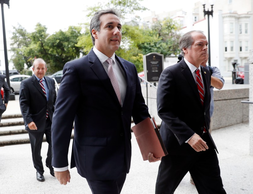 Michael Cohen, President Donald Trump’s personal attorney, arrives on Capitol Hill in Washington, Tuesday, Sept. 19, 2017. Cohen is schedule to testify before the Senate Intelligence Committee in a closed session. (AP Photo/Pablo Martinez Monsivais)