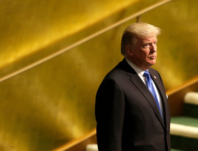 United States President Donald Trump prepares to speak during the United Nations General Assembly at U.N. headquarters, Tuesday, Sept. 19, 2017. (AP Photo/Seth Wenig)