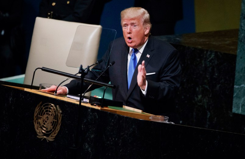 President Donald Trump speaks to the United Nations General Assembly, Tuesday, Sept. 19, 2017, in New York. (AP Photo/Evan Vucci)