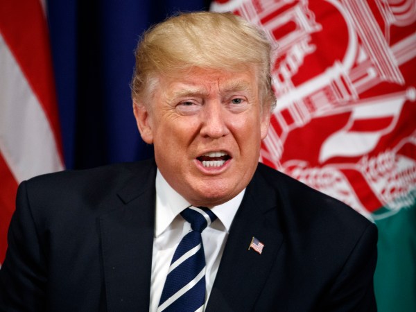 President Donald Trump speaks at a meeting with Afghan President Ashraf Ghani at the Palace Hotel during the United Nations General Assembly, Thursday, Sept. 21, 2017, in New York. (AP Photo/Evan Vucci)