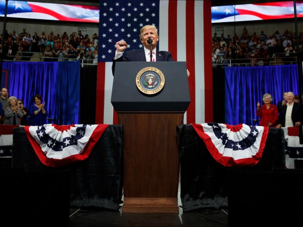 President Donald Trump speaks during a campaign rally for Senate candidate Luther Strange, Friday, Sept. 22, 2017, in Huntsville, Ala. (AP Photo/Evan Vucci)
