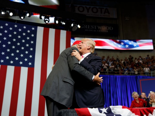 President Donald Trump speaks during a campaign rally for Senate candidate Luther Strange, Friday, Sept. 22, 2017, in Huntsville, Ala. (AP Photo/Evan Vucci)