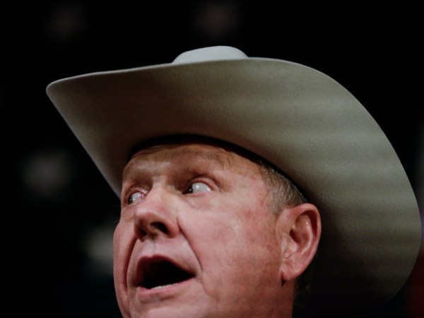 Former Alabama Chief Justice and U.S. Senate candidate Roy Moore speaks at a rally, Monday, Sept. 25, 2017, in Fairhope, Ala. (AP Photo/Brynn Anderson)