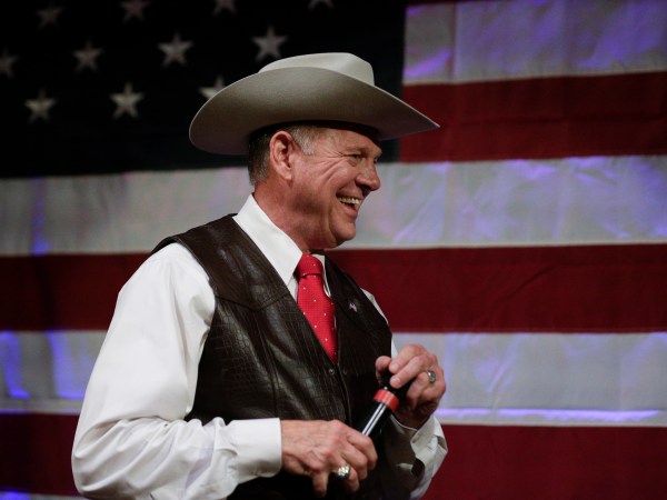 Former Alabama Chief Justice and U.S. Senate candidate Roy Moore speaks at a rally, Monday, Sept. 25, 2017, in Fairhope, Ala. (AP Photo/Brynn Anderson)