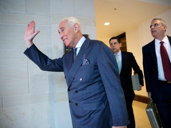 Longtime Donald Trump associate Roger Stone arrives to testify behind closed-doors as part of the House Intelligence Committee’s investigation into Russian meddling in the 2016 election, on Capitol Hill in Washington, Tuesday, Sept. 26, 2017. (AP Photo/J. Scott Applewhite)