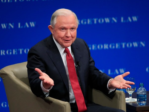 Attorney General Jeff Sessions speaks about free speech at the Georgetown University Law Center in Washington, Tuesday, Sept. 26, 2017.   (AP Photo/Manuel Balce Ceneta