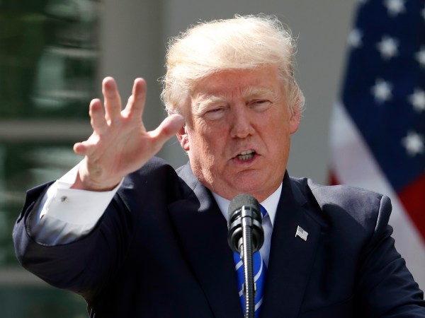 President Donald Trump speaks during a news conference with Spanish Prime Minister Mariano Rajoy in the Rose Garden of the White House, Tuesday, Sept. 26, 2017, in Washington. (AP Photo/Alex Brandon)