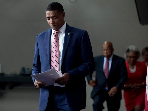 From left, Congressional Black Caucus Chairman Rep. Cedric Richmond, D-La., Rep. John Lewis, D-Ala., and Rep. Joyce Beatty, D-Ohio, arrive for a Congressional Tri-Caucus news conference on Capitol Hill in Washington, Wednesday, Sept. 27, 2017, on injustice and inequality in America. The Congressional Tri-Caucus is comprised of the Congressional Black Caucus, Congressional Hispanic Caucus and the Congressional Asian Pacific American Caucus. (AP Photo/Andrew Harnik)