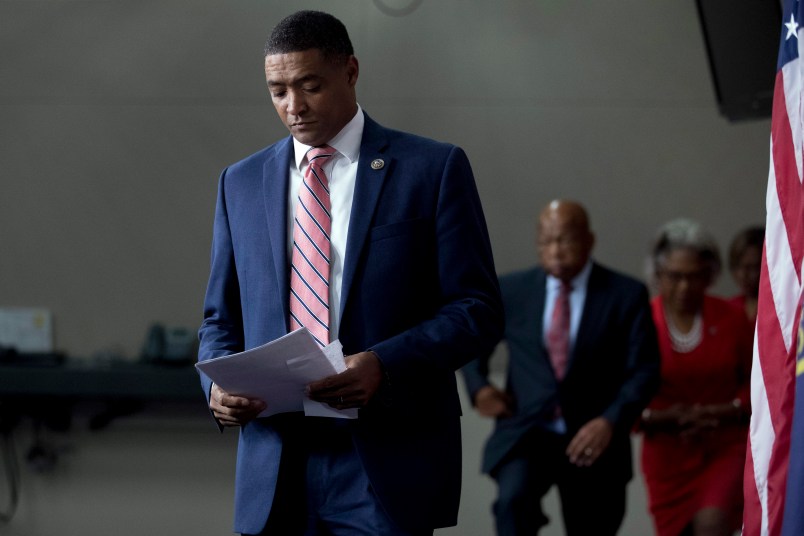 From left, Congressional Black Caucus Chairman Rep. Cedric Richmond, D-La., Rep. John Lewis, D-Ala., and Rep. Joyce Beatty, D-Ohio, arrive for a Congressional Tri-Caucus news conference on Capitol Hill in Washington, Wednesday, Sept. 27, 2017, on injustice and inequality in America. The Congressional Tri-Caucus is comprised of the Congressional Black Caucus, Congressional Hispanic Caucus and the Congressional Asian Pacific American Caucus. (AP Photo/Andrew Harnik)