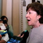 Sen. Susan Collins, R-Maine, speaks with reporters before heading into a policy luncheon, on Capitol Hill, Tuesday, Sept. 19, 2017 in Washington. (AP Photo/Alex Brandon)
