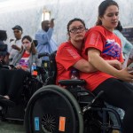 UNITED STATES - SEPTEMBER 25: Shaylin Sluzalis, right, and her sister Brittani, who has cerebral palsy, wait in line for a Senate Finance Committee hearing in Dirksen on the proposal by Sens. Lindsey Graham,R-S.C., and Bill Cassidy, R-La., to repeal and replace the Affordable Care Act, which they oppose, on September 25, 2017. Both senators are scheduled to testify. (Photo By Tom Williams/CQ Roll Call)