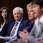 State insurance commissioners from Tennessee Department of Commerce and Insurance Commissioner Julie Mix McPeak, from left; Washington State Insurance Commissioner Mike Kreidler; Alaska Division of Insurance Director Lori Wing-Heier and Insurance Commissioner of Pennsylvania Theresa Miller testify during a Senate Health, Education, Labor, and Pensions Committee hearing on the individual health insurance market for 2018 on Capitol Hill in Washington, Wednesday, Sept. 6, 2017.   (AP Photo/Manuel Balce Ceneta)