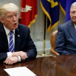 Senate Majority Leader Mitch McConnell, R-Ky., right, looks on as President Donald Trump speaks during a meeting with Congressional leaders and administration officials on tax reform, in the Roosevelt Room of the White House, Tuesday, Sept. 5, 2017, in Washington. (AP Photo/Evan Vucci)