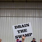 FILE - In this Oct. 27, 2016, file photo, supporters of then-Republican presidential candidate Donald Trump hold signs during a campaign rally in Springfield, Ohio. President-elect Donald Trump’s campaign promise to “drain the swamp” of Washington might make it difficult for him to fill all the jobs in his administration. (AP Photo/ Evan Vucci, file)