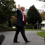 President Donald Trump waves as he walks to board  Marine One helicopter on the South Lawn of the White House in Washington, Wednesday, Oct. 11, 2017, for a short trip to Andrews Air Force Base, Md., and then onto Harrisburg, Pa. (AP Photo/Carolyn Kaster)
