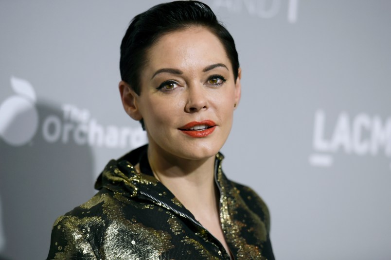 Rose McGowan arrives at the LA Premiere Of "DIOR & I" held at the Leo S. Bing Theatre on Wednesday, April 15, 2015, in Los Angeles. (Photo by Richard Shotwell/Invision/AP)