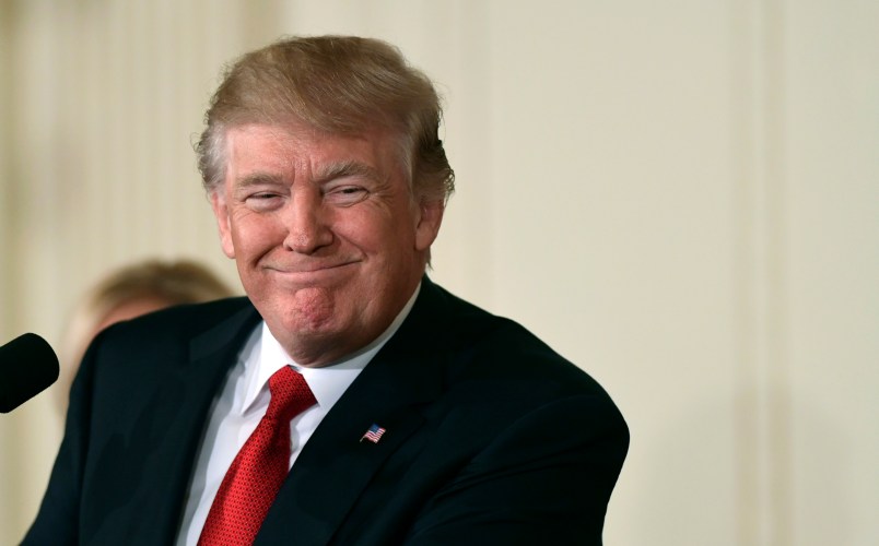 President Donald Trump smiles as he announces in the East Room of the White House in Washington, Thursday, Oct. 12, 2017,  that Kirstjen Nielsen, a cybersecurity expert and deputy White House chief of staff is his choice to be the next Homeland Security Secretary. (AP Photo/Susan Walsh)