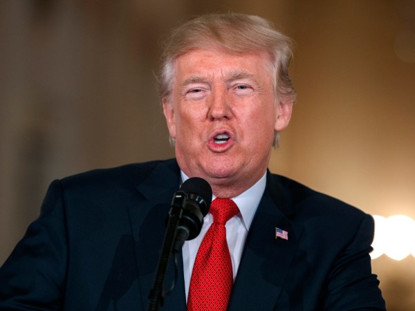 President Donald Trump speaks during an event to announce the nomination of Kirstjen Nielsen to be Secretary of Homeland Security, in the East Room of the White House, Thursday, Oct. 12, 2017, in Washington. (AP Photo/Evan Vucci)
