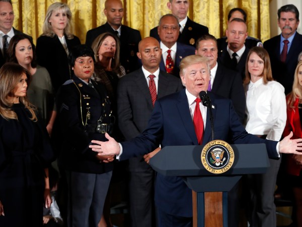 President Donald Trump and first lady Melania Trump speak on combatting drug demand and the opioid crisis in the East Room of the White House in Washington,Thursday, Oct. 26, 2017. (AP Photo/Pablo Martinez Monsivais)