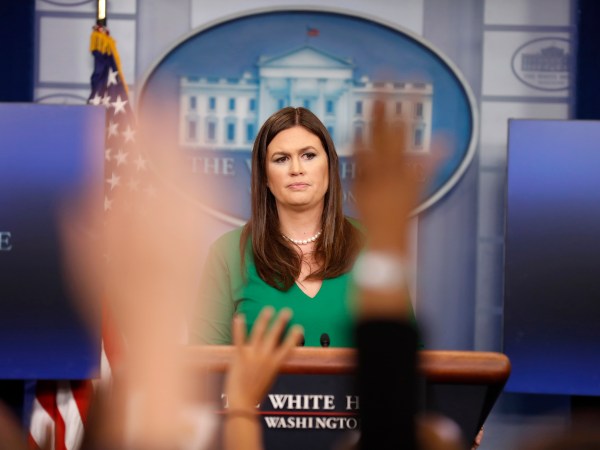 White House press secretary Sarah Huckabee Sanders speaks during a press briefing at the White House, Thursday, July 27, 2017, in Washington. (AP Photo/Alex Brandon)