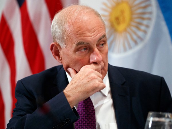 White House chief of staff John Kelly listens as President Donald Trump speaks during a dinner with Latin American leaders at the Palace Hotel during the United Nations General Assembly, Monday, Sept. 18, 2017, in New York. (AP Photo/Evan Vucci)