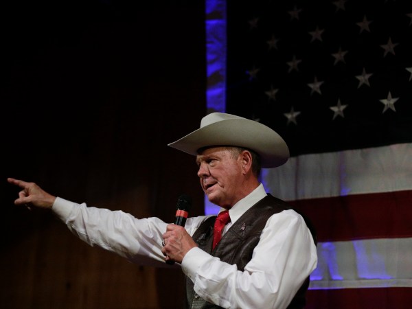 Former Alabama Chief Justice and U.S. Senate candidate Roy Moore speaks at a rally, Monday, Sept. 25, 2017, in Fairhope, Ala. (AP Photo/Brynn Anderson)