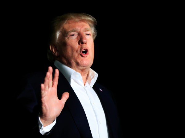 President Donald Trump speaks to reporters about Puerto Rico upon his return to the White House in Washington, Sunday, Oct. 1, 2017.   (AP Photo/Manuel Balce Ceneta)