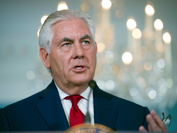 Secretary of State Rex Tillerson makes a statement at the State Department in Washington, Wednesday, Oct. 4, 2017. (AP Photo/Cliff Owen)