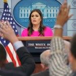 White House press secretary Sarah Huckabee Sanders speaks to the media during the daily briefing in the Brady Press Briefing Room of the White House, Wednesday, Oct. 11, 2017. (AP Photo/Pablo Martinez Monsivais)