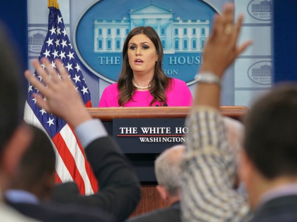 White House press secretary Sarah Huckabee Sanders speaks to the media during the daily briefing in the Brady Press Briefing Room of the White House, Wednesday, Oct. 11, 2017. (AP Photo/Pablo Martinez Monsivais)