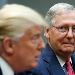 Senate Majority Leader Mitch McConnell, R-Ky., right, listens as President Donald Trump speaks during a meeting with Congressional leaders and administration officials on tax reform, in the Roosevelt Room of the White House, Tuesday, Sept. 5, 2017, in Washington. (AP Photo/Evan Vucci)