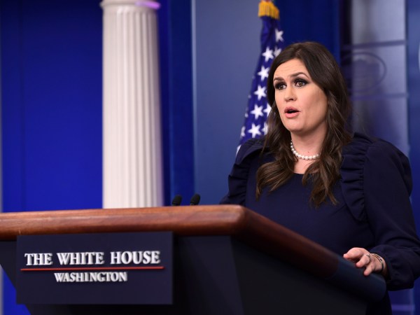 White House press secretary Sarah Huckabee Sanders speaks during the daily briefing at the White House in Washington, Thursday, Oct. 12, 2017. (AP Photo/Susan Walsh)