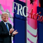 President Donald Trump arrives to speak to the 2017 Value Voters Summit, Friday, Oct. 13, 2017, in Washington. (AP Photo/Evan Vucci)