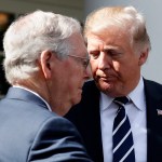 President Donald Trump speaks as he stands next Senate Majority Leader Mitch McConnell of Ky., after their meeting at the White House, Monday, Oct. 16, 2017, in Washington. (AP Photo/Alex Brandon)