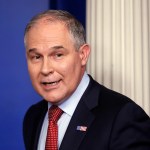EPA Administrator Scott Pruitt looks back after speaking to the media during the daily briefing in the Brady Press Briefing Room of the White House in Washington, Friday, June 2, 2017. (AP Photo/Pablo Martinez Monsivais)