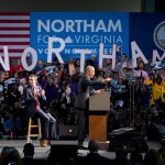 Former President Barack Obama, right, gestures during a rally with Democratic gubernatorial candidate Lt. Gov., Ralph Northam, in Richmond, Va., Thursday, Oct. 19, 2017.  (AP Photo/Steve Helber)
