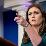White House press secretary Sarah Huckabee Sanders calls on a member of the media during the daily briefing in the Brady Press Briefing Room of the White House, Friday, Oct. 20, 2017, in Washington. (AP Photo/Andrew Harnik)