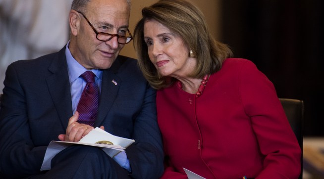 UNITED STATES - OCTOBER 25: Senate Minority Leader Charles Schumer, D-N.Y., and House Minority Leader Nancy Pelosi, D-Calif., attend a Congressional Gold Medal ceremony in in Emancipation Hall to honor Filipino veterans of World War II on October 25, 2017. (Photo By Tom Williams/CQ Roll Call)